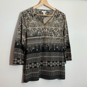 Chico's Black and Cream Patterned Tunic